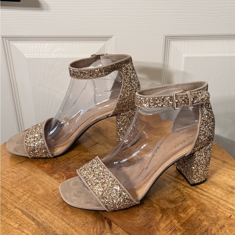 Old Navy Women's Glitter Strap Heels - Tan - Picture 2 of 4